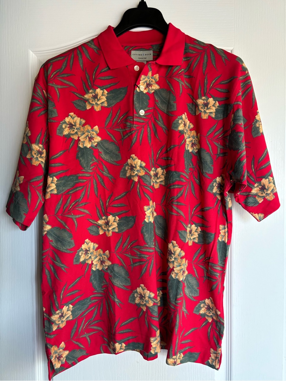 Cutter & Buck Quick Dry Men’s Medium Floral Print Short Sleeve Polo Shirt Golf